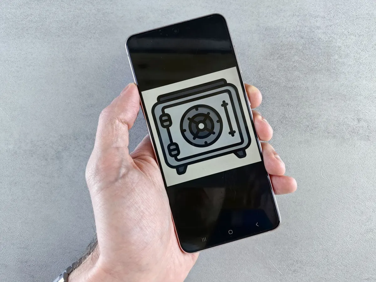 Smartphone displaying a digital security safe icon