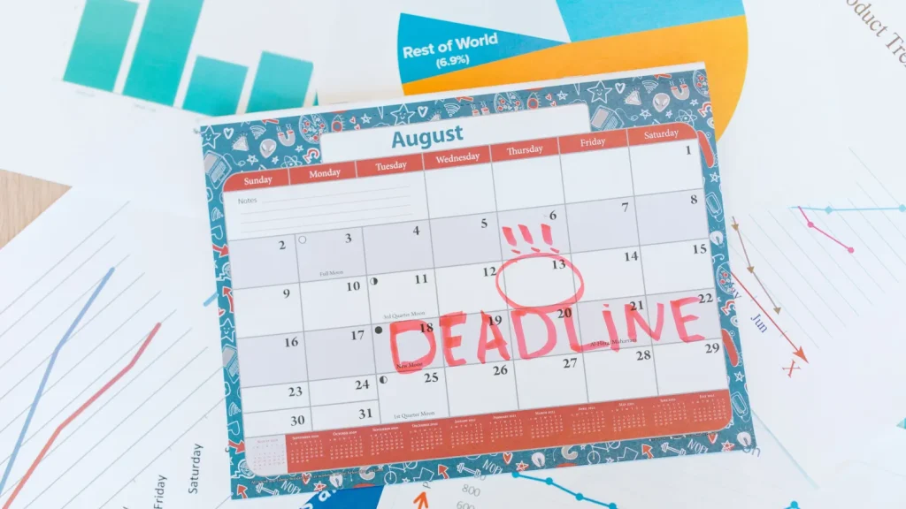 Calendar and documents used to illustrate an implementation and enforcement timeline